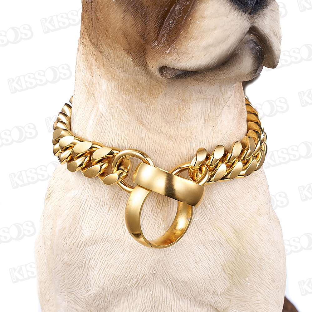 ペット 首輪 ステンレス ドッグ チェーン メタル チョーク ゴールド 18K 大型 犬 ブルドッグ (ゴールド, 18インチ)_画像2