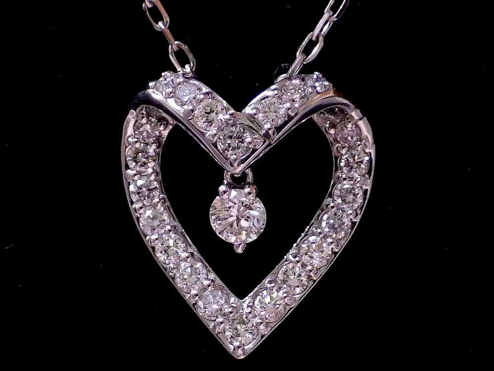 新規購入 K18WG ネックレス ハートモチーフ ダイヤモンド 3.3g Necklace Dia0.38ct Heart-motif 45cm　Jewelry ホワイトゴールド
