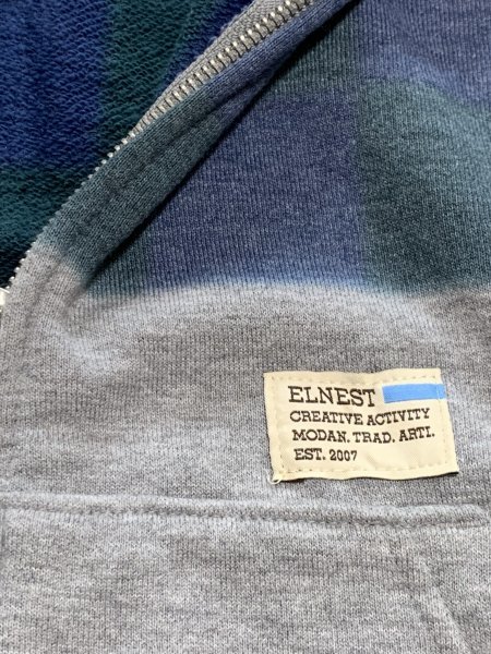 保管品 定価16,000円＋税 ELNEST エルネスト PARALLERISM ZIP PARKA スウェット パーカー ① 市松染め_画像3