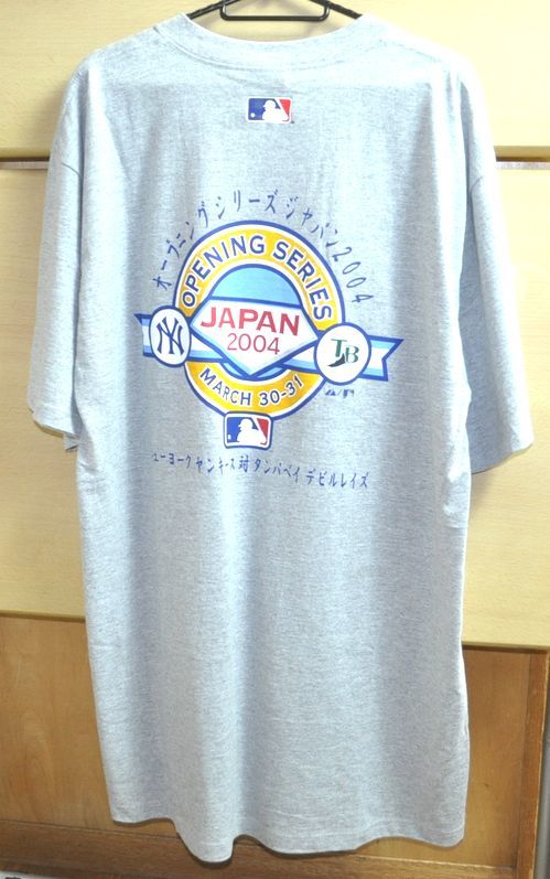 タグ付未使用品 majestic MLB オープニングシリーズ ジャパン 2004 ニューヨークヤンキース デビルレイズ USA製 半袖Tシャツ L 松井秀喜