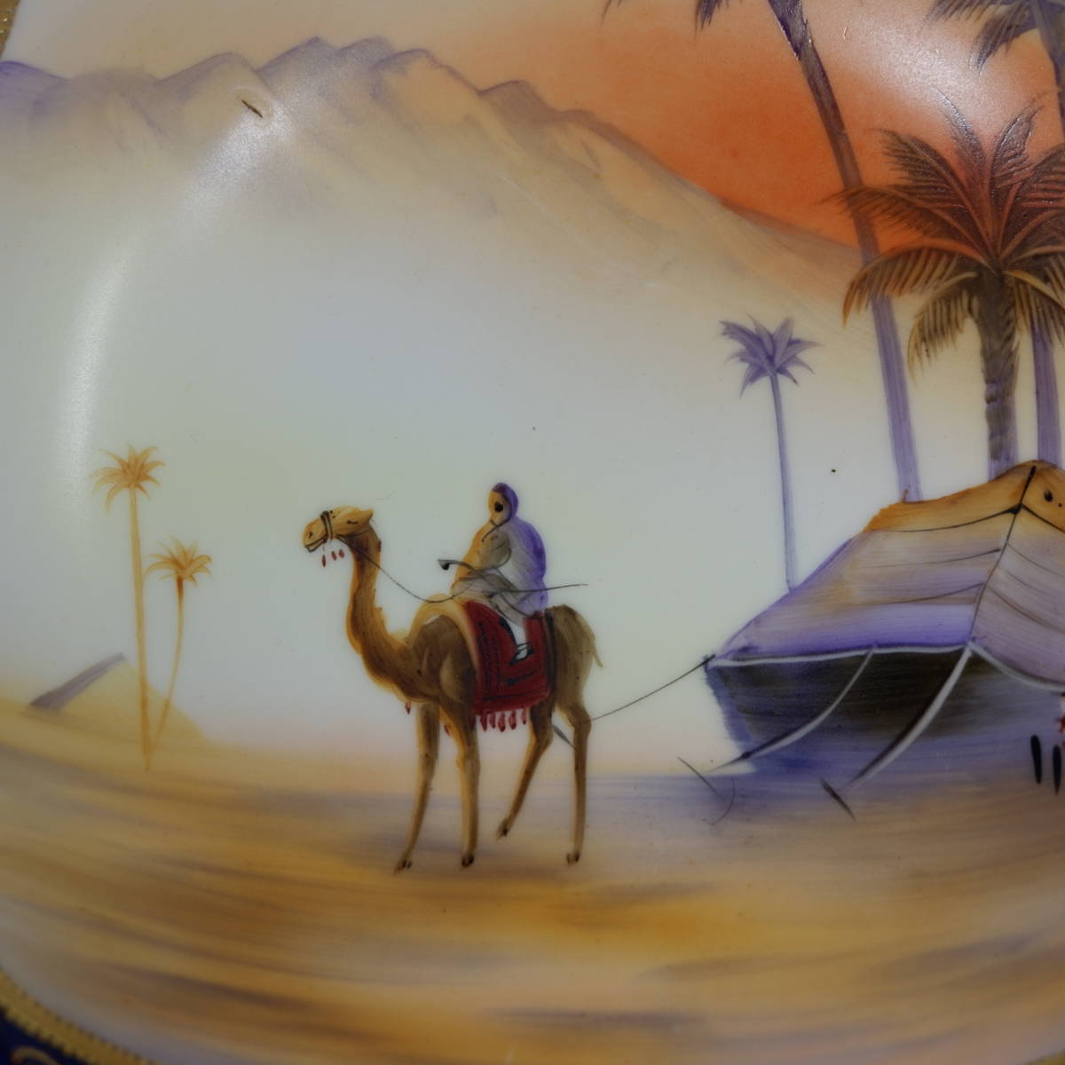  Old Noritake man on Camel ( gold . Indigo sand . scenery map ) both hand attaching bowl Noritake- maru ki seal sand . camel ...