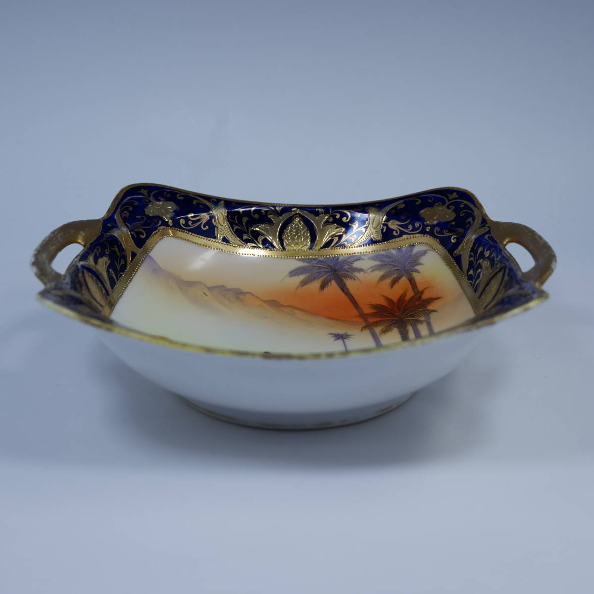  Old Noritake man on Camel ( gold . Indigo sand . scenery map ) both hand attaching bowl Noritake- maru ki seal sand . camel ...