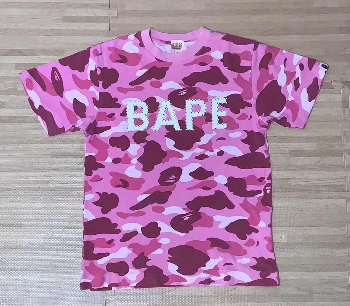 ☆激レア☆APE BAPE ロゴ ラインストーン Tシャツ ピンク S シャーク