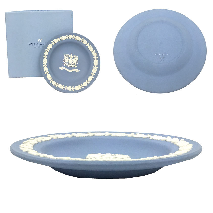 WEDGWOOD ウェッジウッド ジャスパーウェア ミニチュアプレート Crest of City London パウダーブルー 飾り皿 インテリア 美品 aq4958_画像2