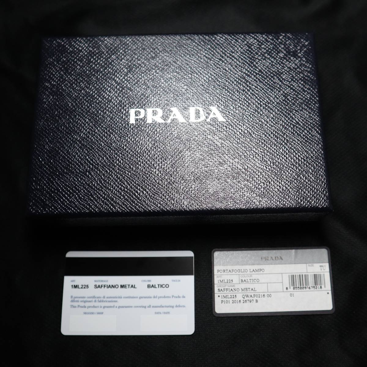 【PRADA／プラダ】二つ折り財布／ネイビー系／サファイアーノ／1ML225