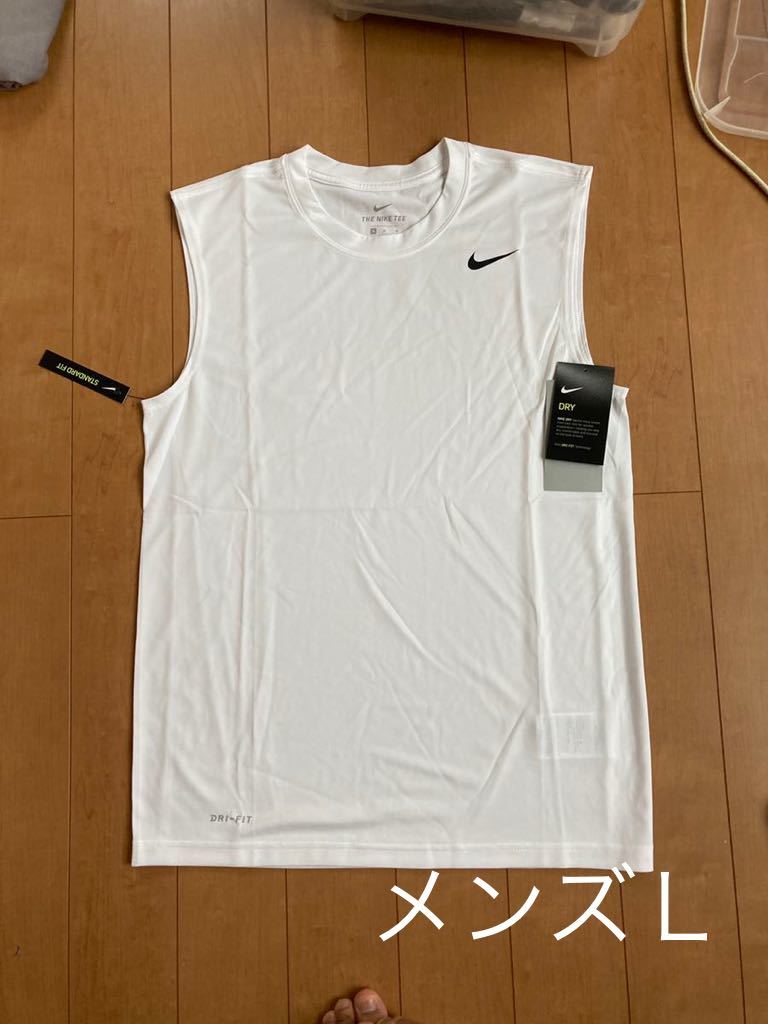 NIKE(ナイキ) DRI-FITメンズトレーニングタンクトップ(ノースリーブ)メンズＬ　ホワイト