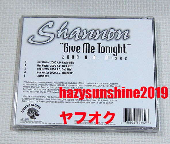 シャノン SHANNON CD GIVE ME TONIGHT 2000 A.D. MIXES HEX HECTOR CDS_画像2