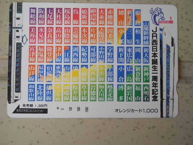 JR西日本・JR西日本誕生一周年記念　使用済オレンジカード 　裏面汚れ等有ります　 NC.NRでお願いします _画像1