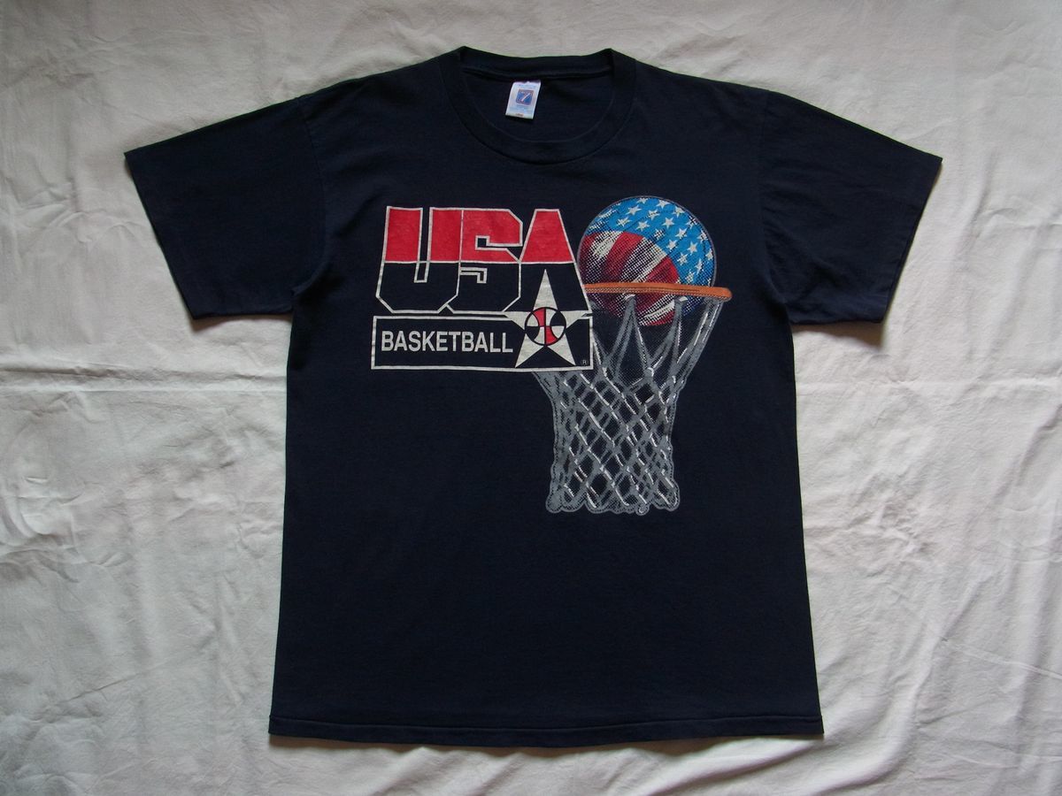 ☆ 90s ビンテージ LOGO7 NBA ドリームチーム Tシャツ sizeL ネイビー ☆USA古着 バスケットボール オリンピック マイケル・ジョーダン 80s_画像2