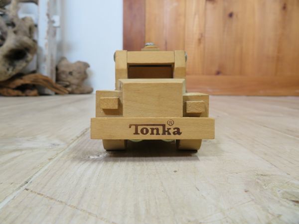 [USED/ Vintage ]Tonka/ ton ka wooden craft car tank lorry for searching = Showa Retro / antique / minicar / work car / rare /B0829