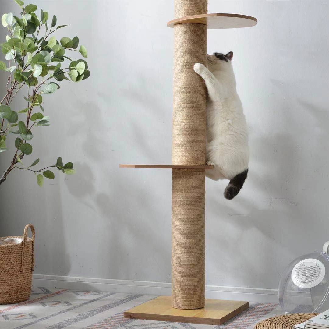 キャットタワー 猫タワー 木製 木登りタワー シングル キャットタワー　猫タワー 　省スペース 全麻縄巻き 麻紐 小動物 突っ張り