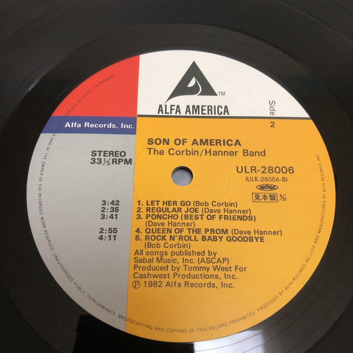 THE CORBIN HANNER BAND　/ SON OF AMERICA / 【見本盤】LP レコード / ULR28006 / ライナー有 / 洋楽ロック /_画像10