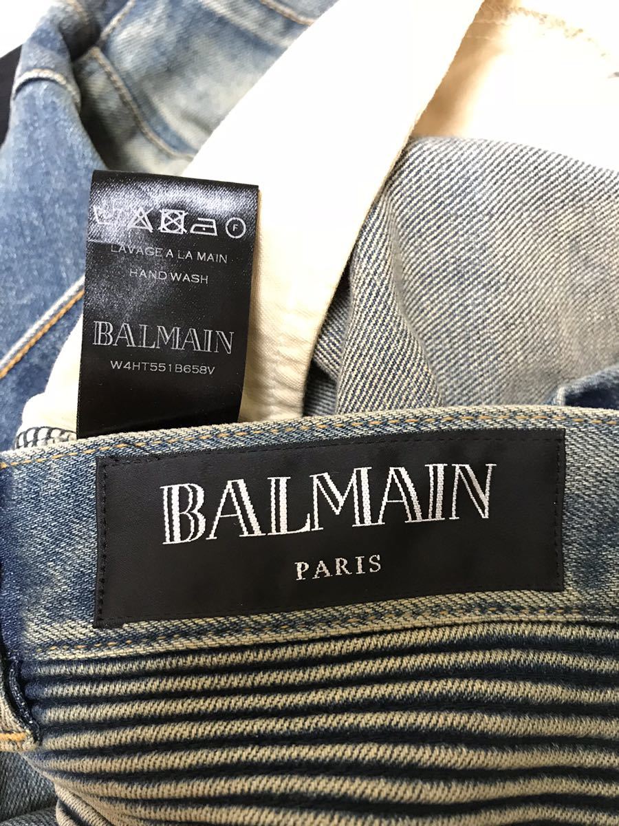 正規美品 14AW BALMAIN バルマン ストレッチ スキニー 蛇腹 バイカー