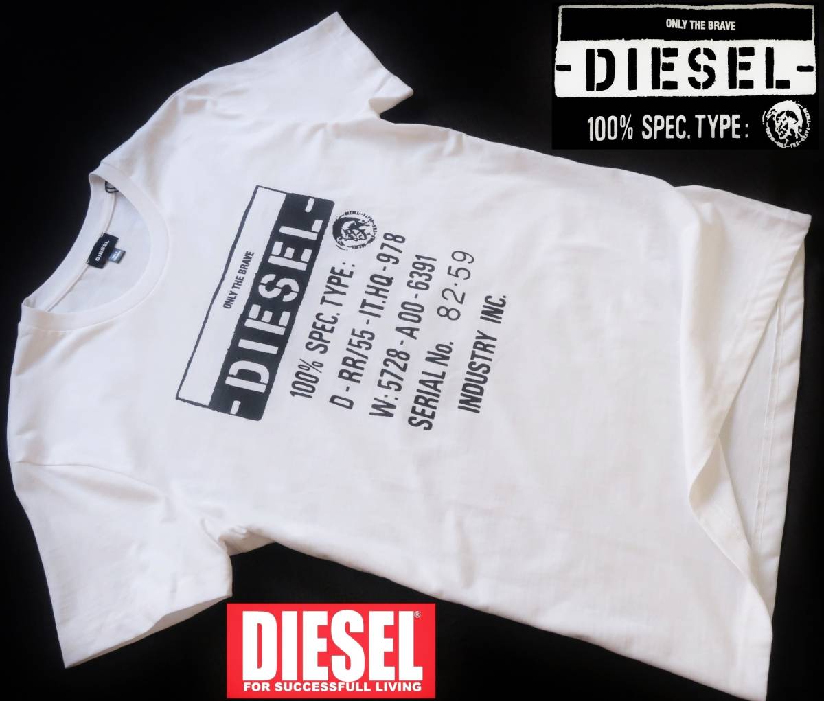 新品★ディーゼル DIESEL★大きいサイズ★ホワイト グラフィック Tシャツ★ブラック ロゴプリント 白 黒 モノトーン XXL★604_画像1