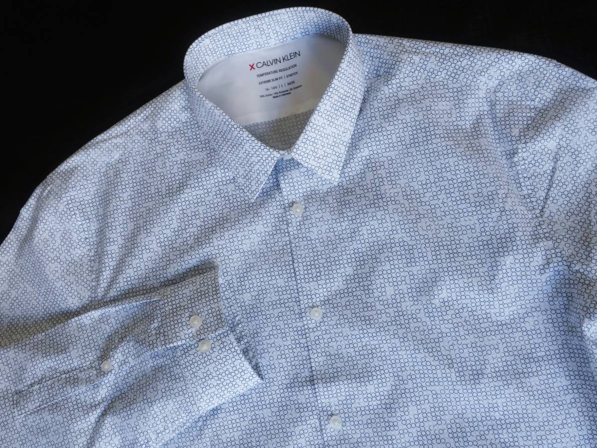  new goods * Calvin Klein * dot total pattern dress shirt * stretch slim long sleeve shirt white navy XL*CK*627