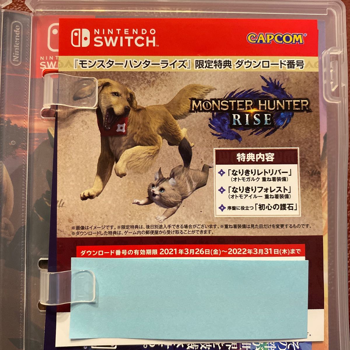 Nintendo Switchモンスターハンターライズ 限定特典ダウンロード番号(未使用)付き