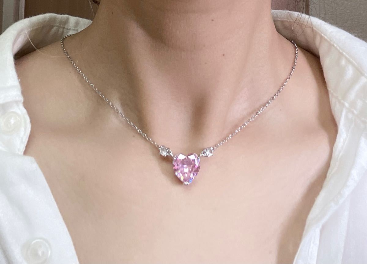 a696【シンプルハート⭐️】ネックレス プラチナコート ジルコニア