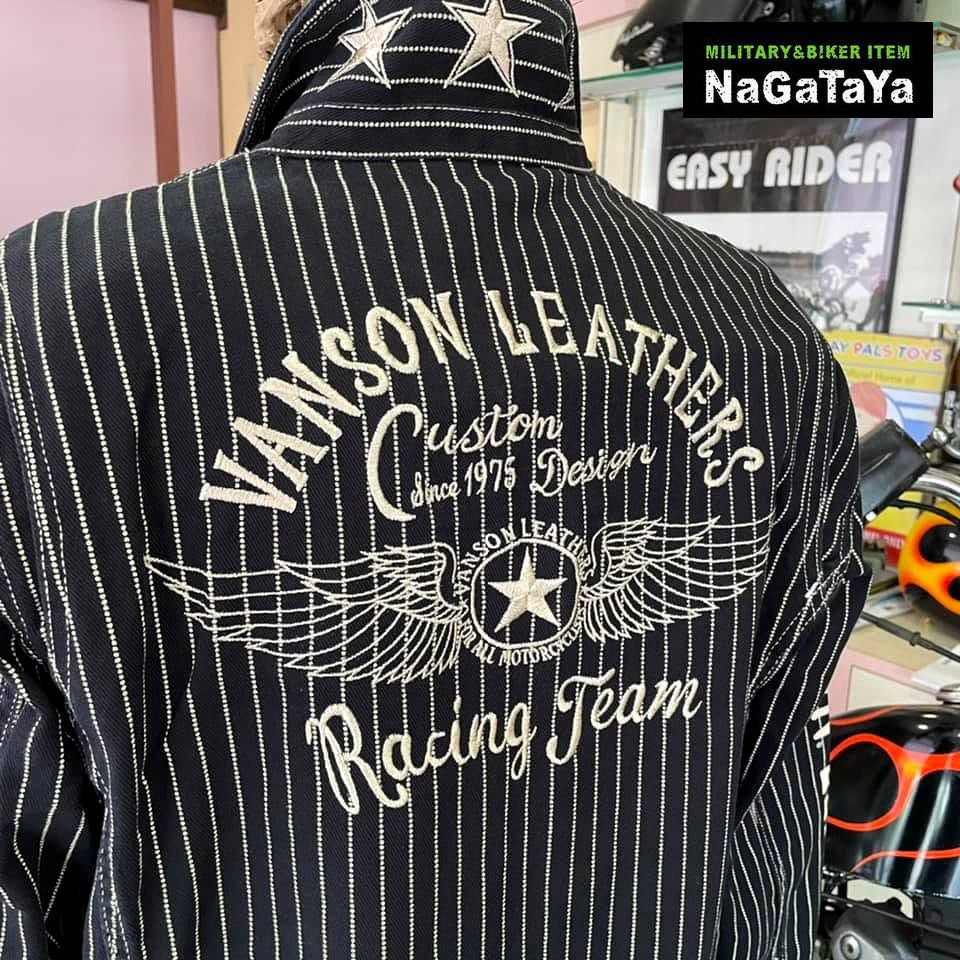 VANSON バンソン NVAO-301NC オールインワン フライング ロゴ刺繍 つなぎ カバーオール ウォバッシュ(ストライプ) XLサイズ