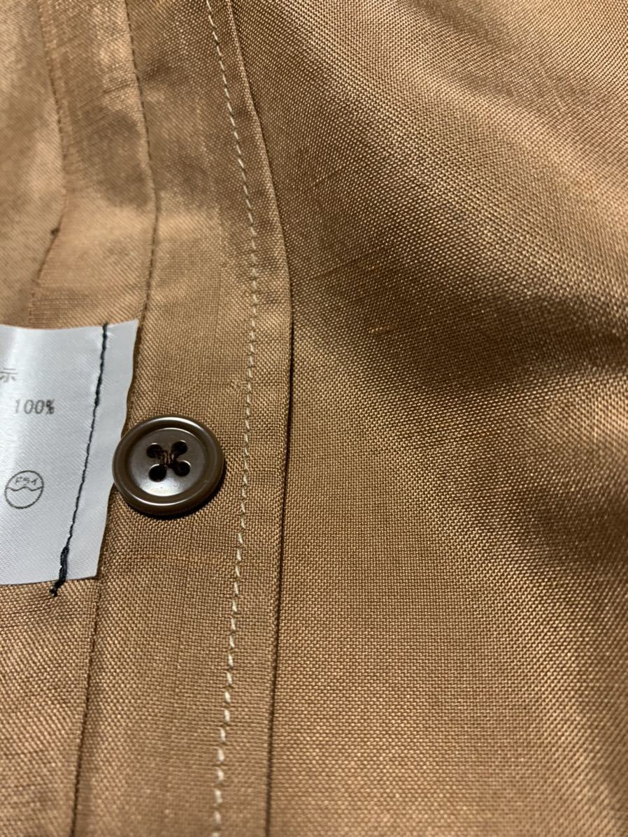 着物リメイク ハンドメイド ブラウスシャツ 金茶無地の正絹紬織 R322