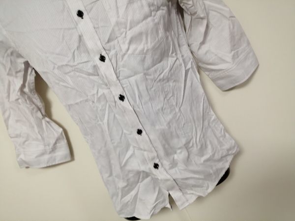 kkaa1487 # MK MICHEL KLEIN homme # shirt Y shirt shirt tops 7 minute sleeve stripe weave cotton ivory 46 M