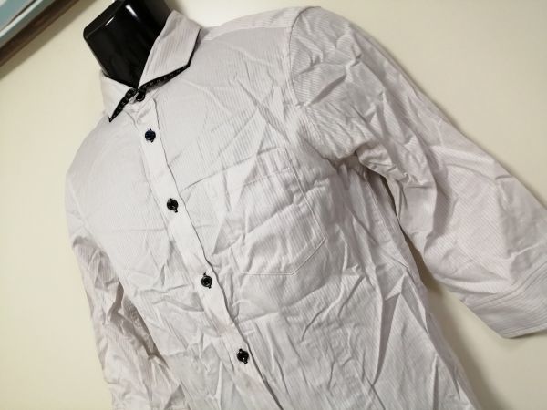 kkaa1487 # MK MICHEL KLEIN homme # shirt Y shirt shirt tops 7 minute sleeve stripe weave cotton ivory 46 M