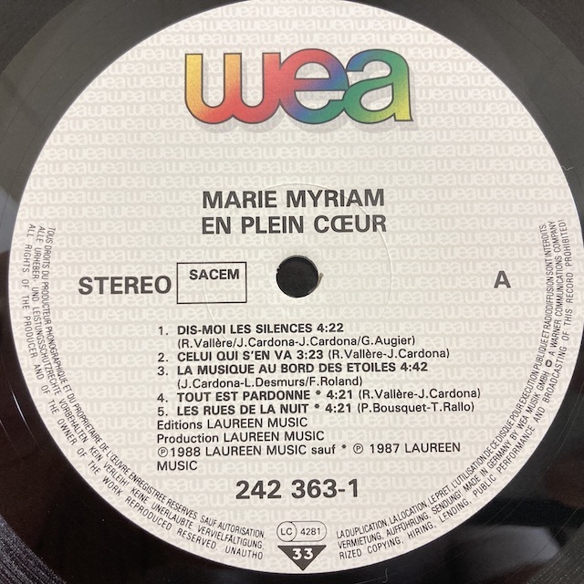 ●即決00LP MARIE MYRIAM en plein coeur マリー・ミリアム オリジナル 内袋付き。_画像4