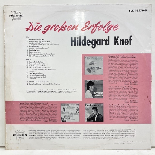 ●00即決VOCAL LP HILDEGARD KNEF die groben erfolge ヒルデガルト・クネーフ GER オリジナル SLK16279P STEREO_画像2