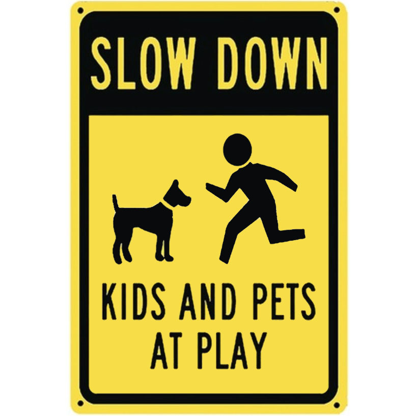 A2617 metal autograph made of metal tin plate signboard plate traffic safety sign pikto attention warning dangerous deceleration car going to school school child pet dog [10529]