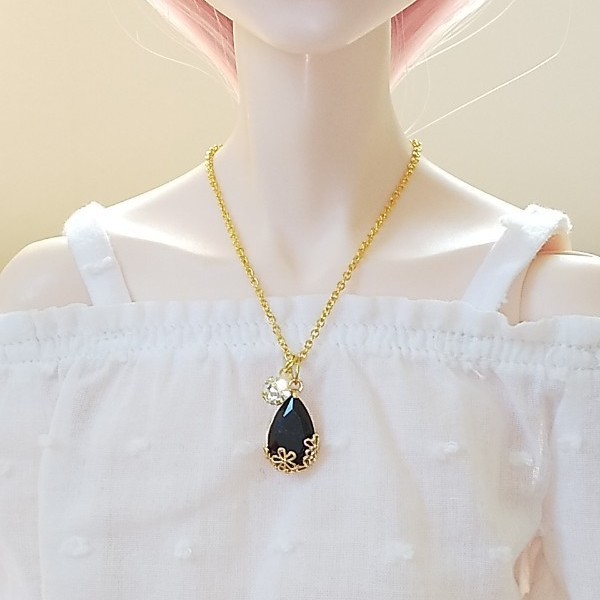 ドール 雫 ネックレス MSD SD SD13 BJD DD オビツ 人形 ぬいぐるみ ハンドメイド アクセサリー 黒 ブラック