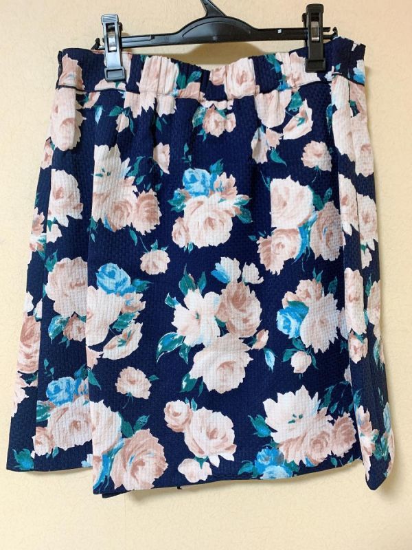  floral print tuck skirt 3L navy [KAE-1756]