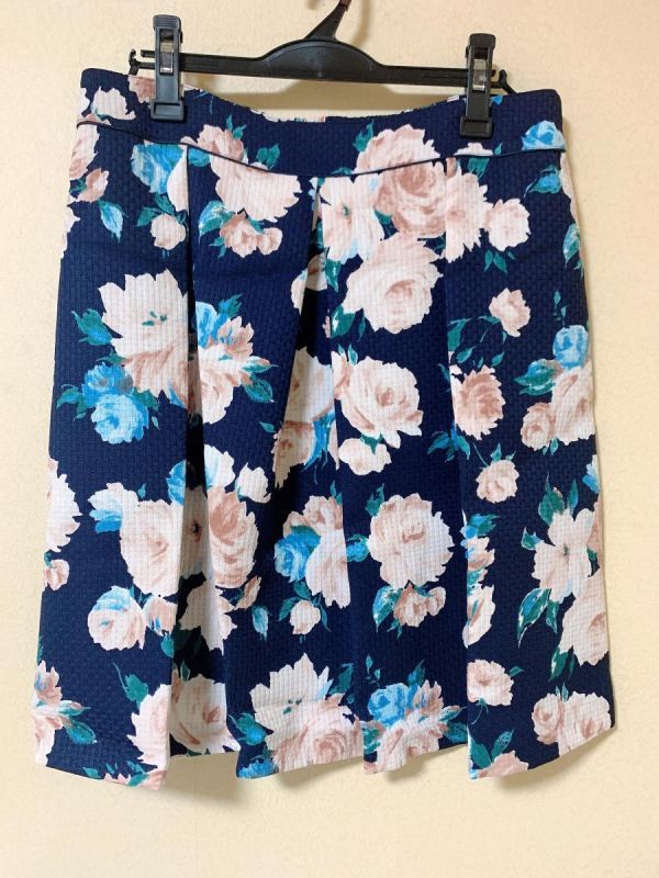  floral print tuck skirt 3L navy [KAE-1756]