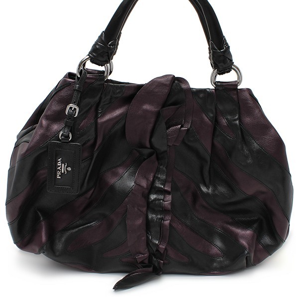 最高品質の 新品同様 プラダ VITELLINO MORDO BR3983 レザー ハンドバッグ パープル&ブラック PRADA ハンドバッグ 最高品質の 新品同様 プラダ VITELLINO MORDO BR3983 レザー ハンドバッグ パープル&ブラック PRADA ハンドバッグ