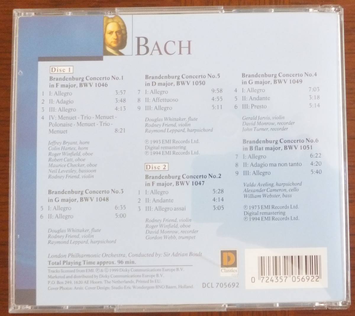 CD2枚組輸入盤 バッハ ブランデンブルク協奏曲1~6 エイドリアン