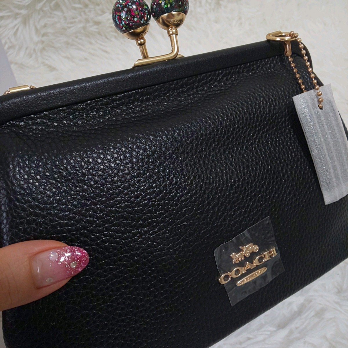 COACH コーチ ペブルレザー ノラ キスロック がま口 クロス COACH コーチ ペブルレザー ノラ キスロック がま口 クロス