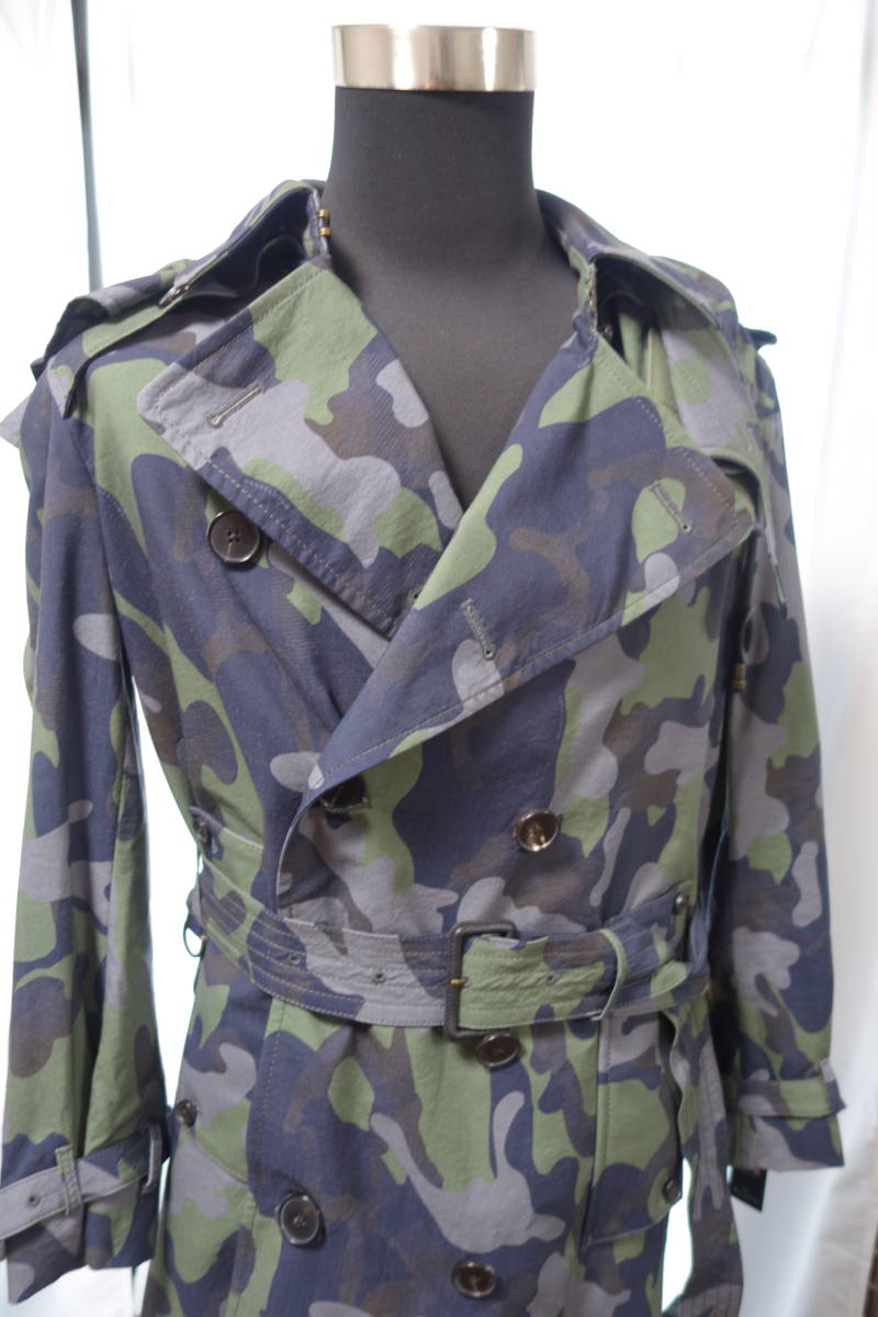  unused Britain made Aquascutum camouflage trench coat 38 cam f Large .