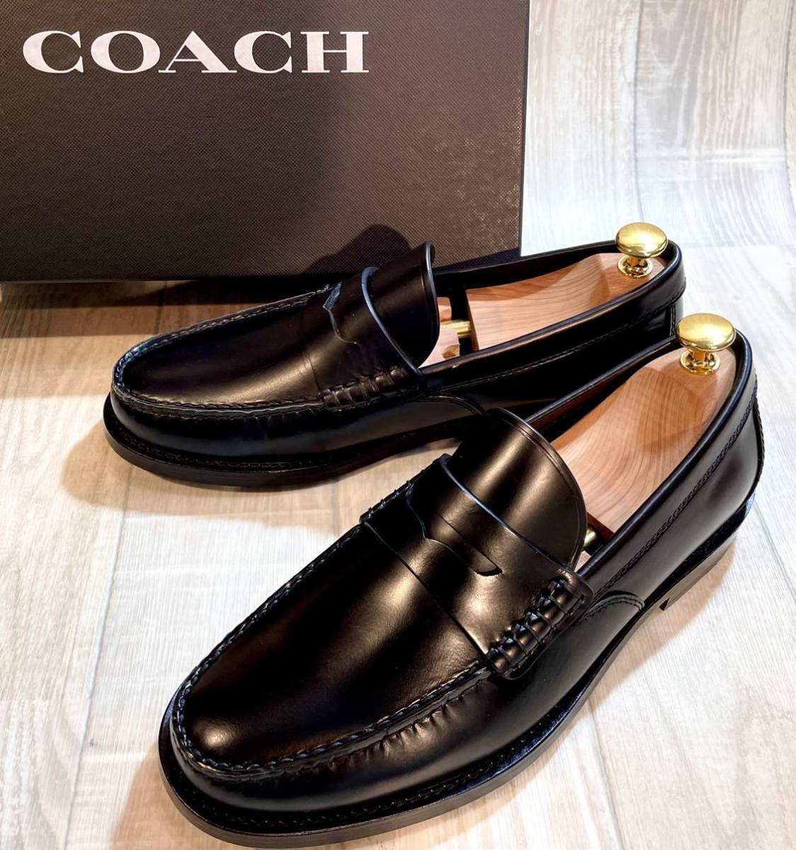 【未使用】COACH コーチ◆25cm 8D◆モカシン コインローファー ビジネスシューズ ドレスシューズ レザー 革靴 本革 靴 メンズ 黒 ブラック_画像1