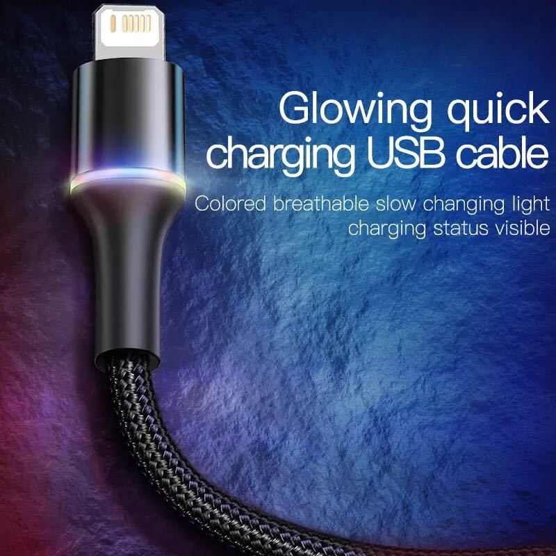 レッドLEDライトニングケーブル 急2.4A 速充電対応iPhone IOS 50cm USB 高速 データ転送 USBケーブル
