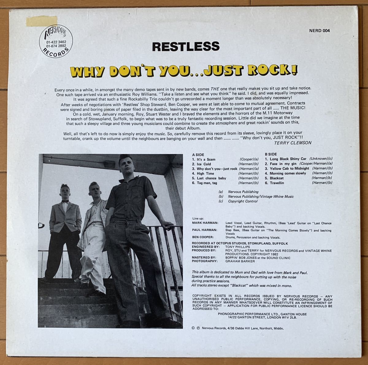 ネオロカ、RESTLESS 、LP、Why Don't You Just Rock!、1982年、サイコビリー 、ロカビリー 、名盤、NERVOUS RECORDS_画像2