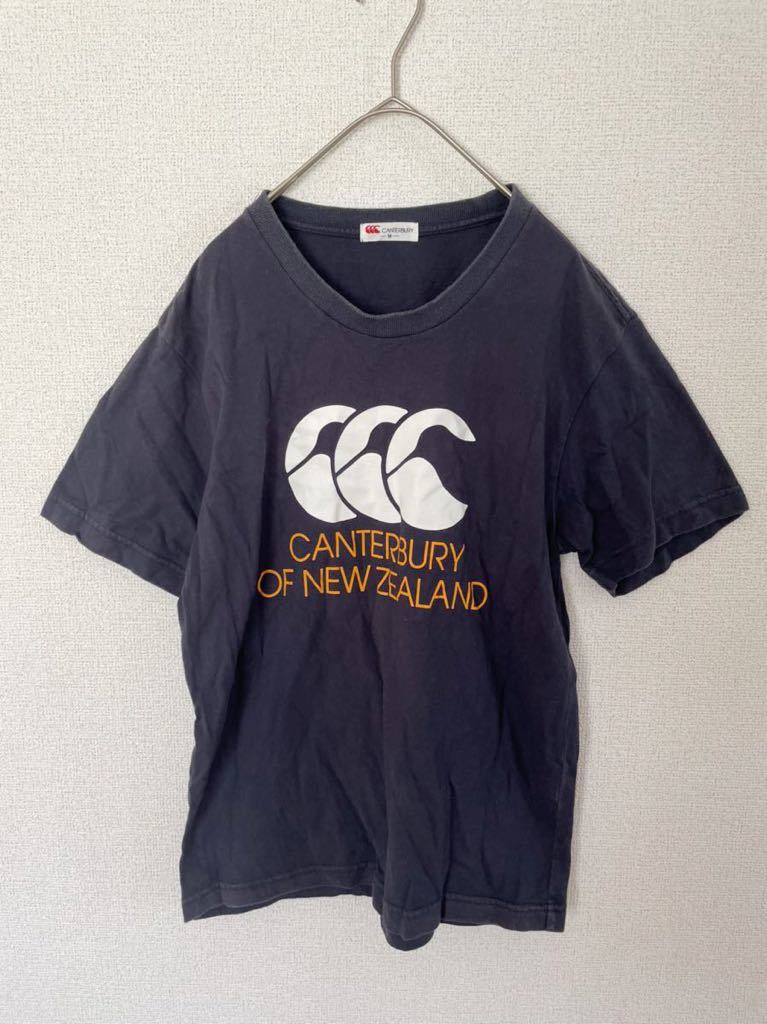 CANTERBURRY OF NEW ZEALAND　カンタベリーニュージーランド　ビッグプリント　半袖Tシャツ　メンズ　Mサイズ　ネイビー　ラグビー　古着_画像1