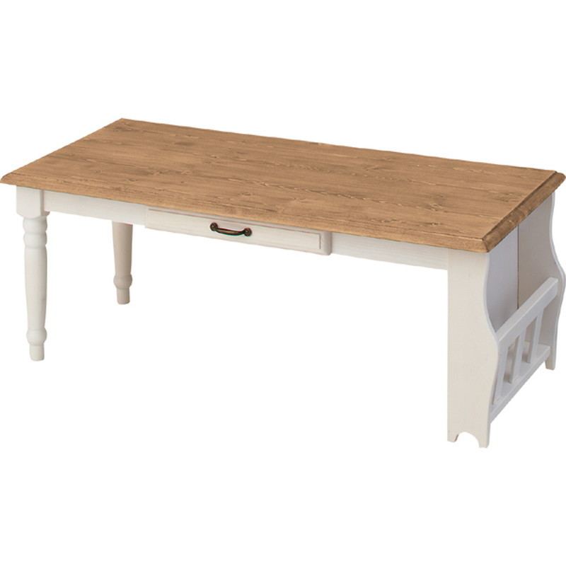 センターテーブル 【ホワイト】 天然木(パイン) オイル仕上げ 水性塗料_画像1