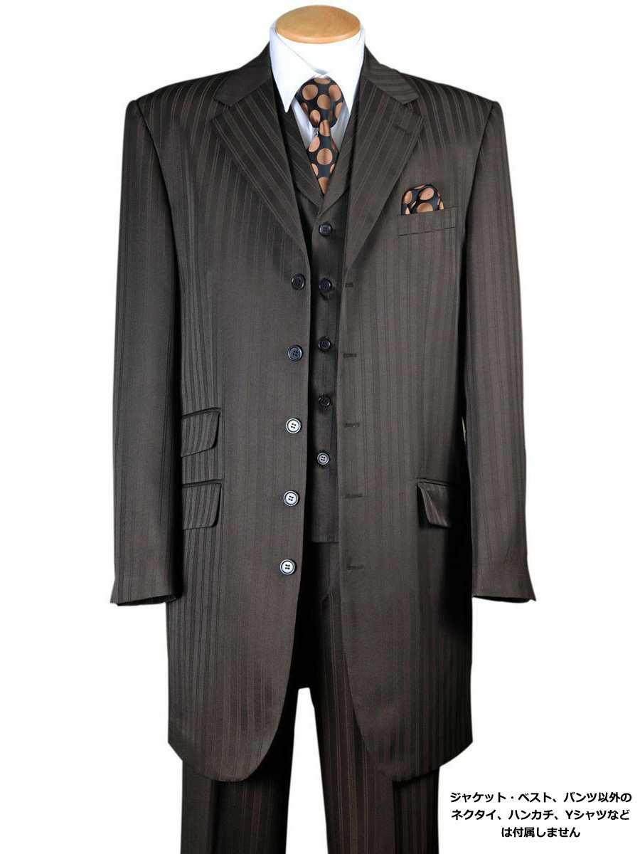 ZOOT SUITS ズートスーツ 茶 ブラウン 44L/38L (29198V) 展示品 未使用 ストライプ 縦縞 ロング丈_画像1