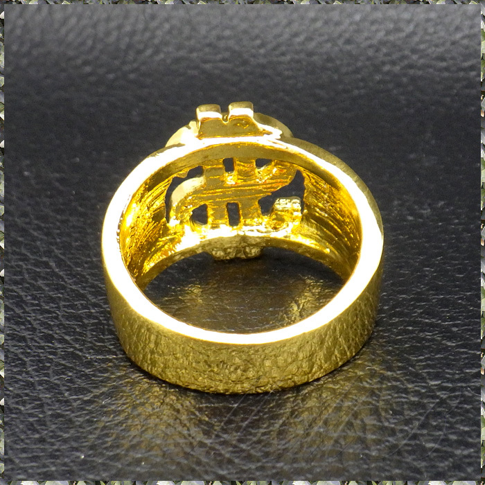 [RING] 18K Gold Plated CZ Us Dollar Sign クリスタル ユーエスダラー ＄ドルマーク 18mm ワイド ゴールド リング 20号 9.5g 【送料無料】_画像3