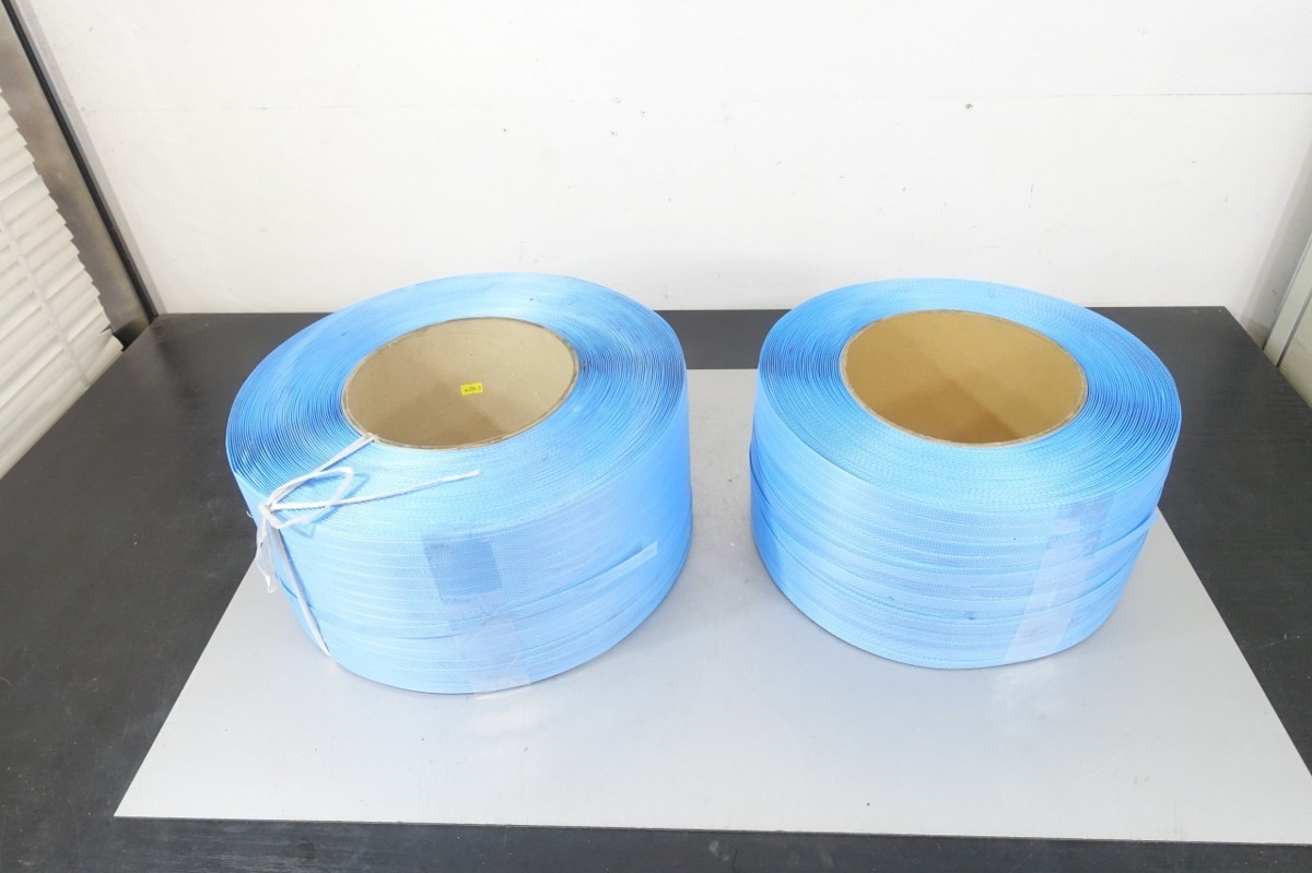 ２巻セット　未使用ハンパ品　12ｍｍ幅　PPバンド　梱包機　梱包資材　包装機　青　ブルー　ロール_画像1