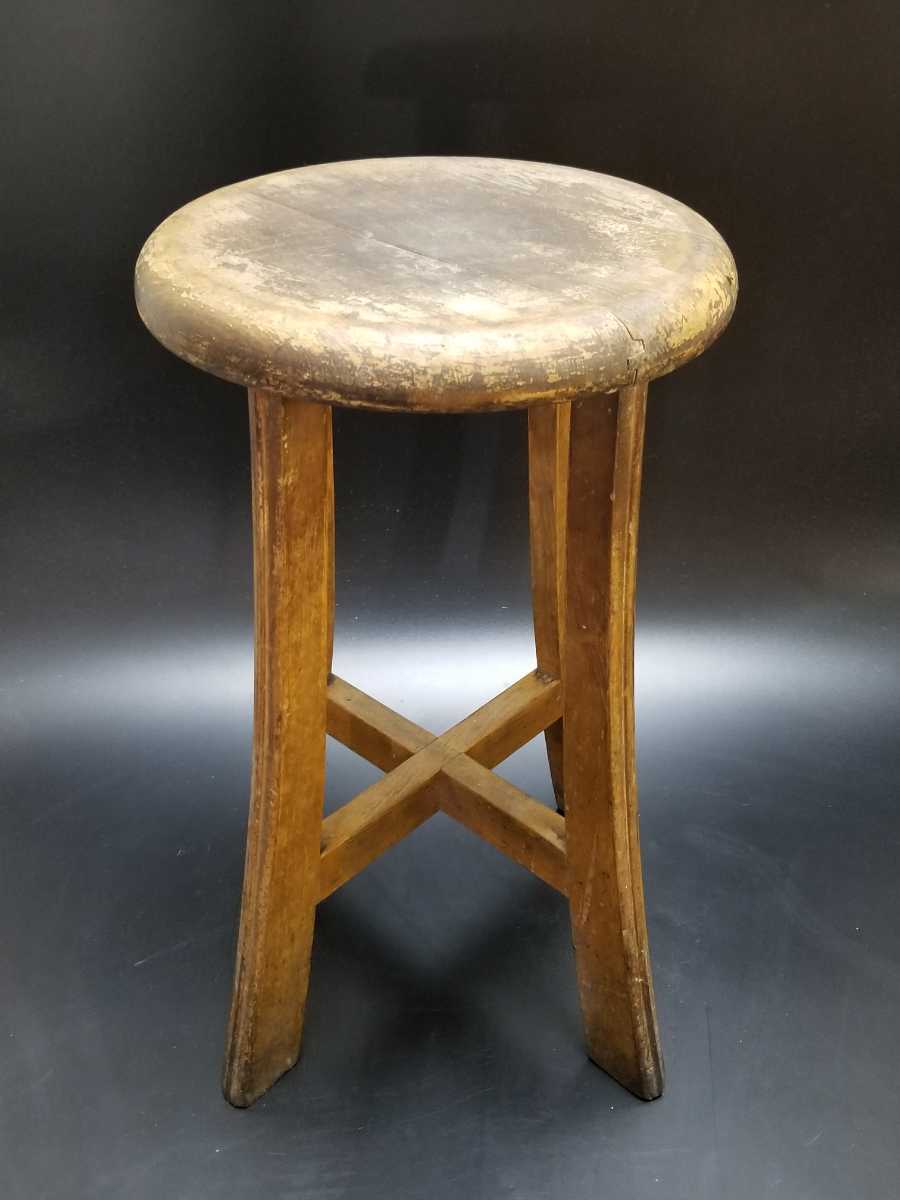  Showa Retro круг стул из дерева высота примерно 46cm табурет стул старый инструмент старый мебель стенд для вазы дисплей инвентарь украшение смешанные товары интерьер 2