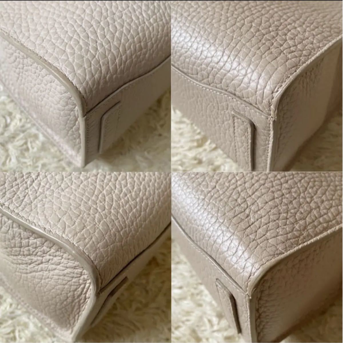FURLA フルラ 2way FLO フロー ショルダーバッグ ハンドバッグ バックル ベルト シボ革 シボレザー ベージュ