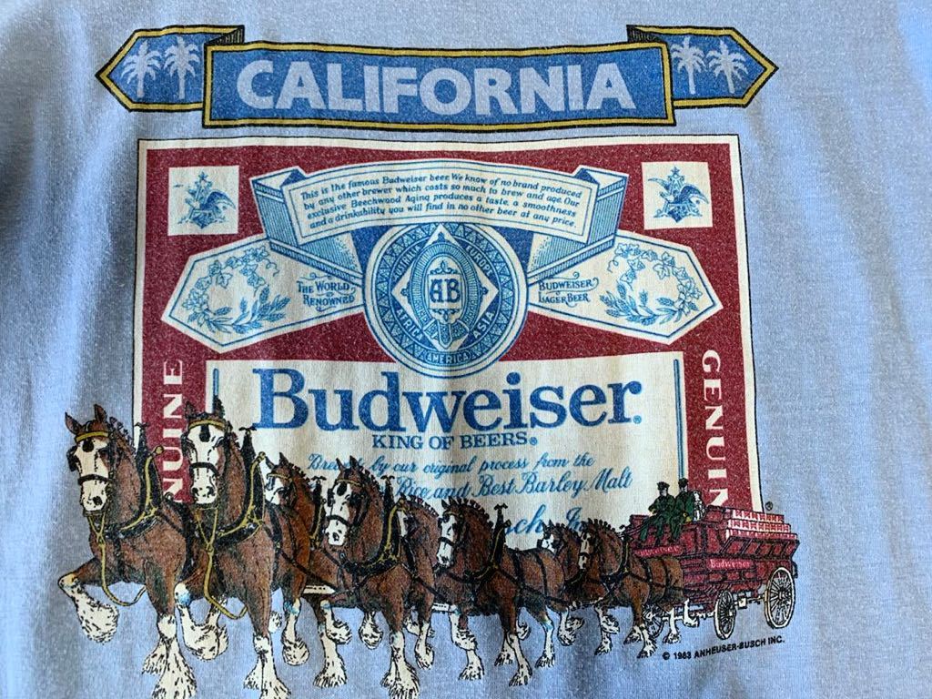 83年 コピーライト バドワイザー Budweiser CALIFORNIA ビンテージ Tシャツ アメリカ製 Wright's XL VINTAGE MADE IN USA 80's 古着_画像3