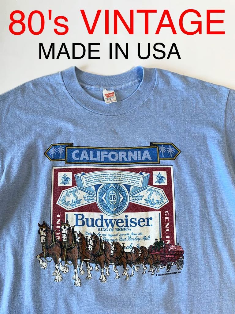 人気スポー新作 アメリカ製 Tシャツ ビンテージ CALIFORNIA Budweiser バドワイザー コピーライト 83年 Wright's 古着 80's USA IN MADE VINTAGE XL イラスト、キャラクター