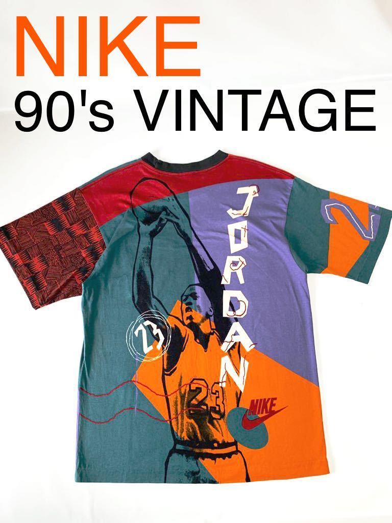 レア！ 美品 90年代 90's ビンテージ NIKE AIR JORDAN 総柄 Tシャツ L ジョーダン 変形ポケット Tシャツ VINTAGE  ナイキ エアジョーダン