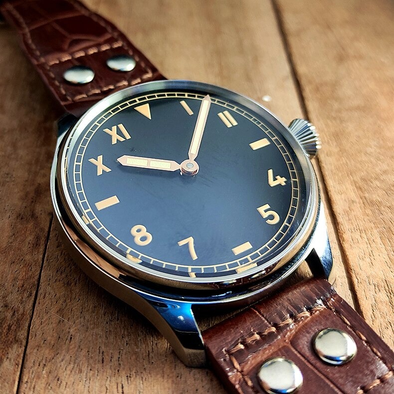 4４ミリメートル　　手巻き機械式腕時計　ステンレス鋼　ブラックダイヤル　茶色レザー　カリフォルニアダイヤル　サファイア　発光 deil49ptNzBDEUZ3-48916 アナログ（手巻き）