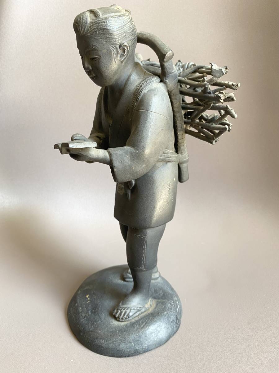 最高の品質の 激レア! 32cm 骨董品 骨董品 高岡銅器 二宮金次郎